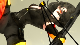 Woman sword black outfit yellow - a red flame free wallpaper