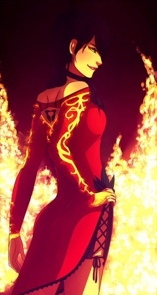 Woman red dress fire flames 2 - flame free wallpaper for mobile