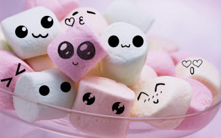 Marshmallows faces bowl hearts crosses - a bowl free wallpaper