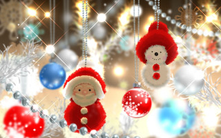 Christmas santa snowmen chains ornaments - a christmas scene free wallpaper