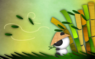 Panda hiding bamboo tree leaves - a panda bear free wallpaper for desktop