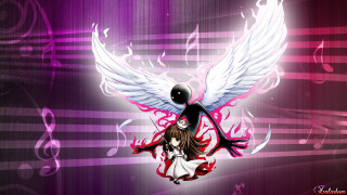 Girl wings ball music notes - music free wallpaper