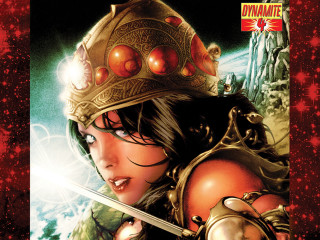 Woman crown sword red background - a red star free wallpaper