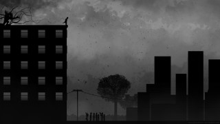 Black white city tree person - a roof free wallpaper