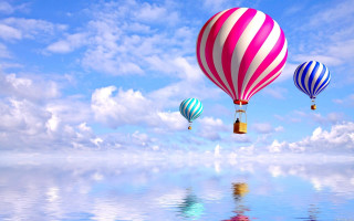 Hot air balloons sky water 3 - three hot air balloon free wallpaper