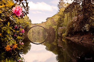 River bridge flowers sky clouds - a river free wallpaper
