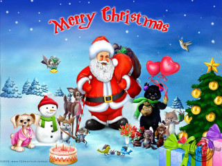 Santa claus animals christmas tree - a santa clause free wallpaper