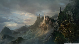 Castle mountain fog clouds bird - fog free wallpaper