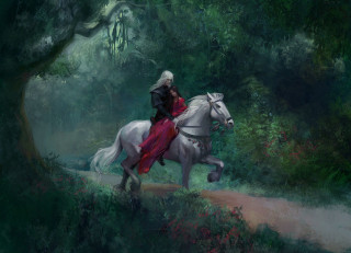 Man horse forest red cape - charlie bowater free wallpaper