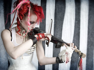 Redhair violin skull blood gothic - a skull free wallpaper