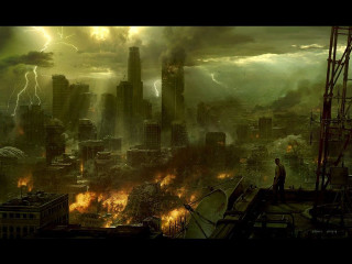 City lightning rooftop man buildings - apocalyptic free wallpaper