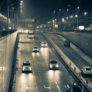 Highway night black white cars - daniel lieske free wallpaper for tablet