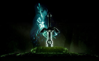 Sword glowing green flame black - symbolism free wallpaper