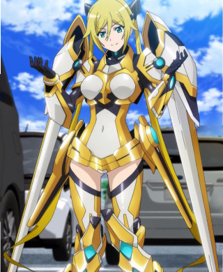 Woman yellow outfit sword car - mecha free wallpaper