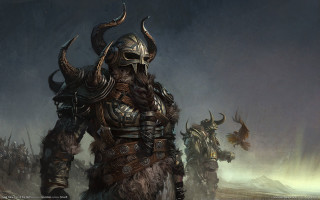 Armored men horns field grass - chris rahn free wallpaper