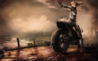 Person motorcycle rain gun city - a painting of a person free wallpaper