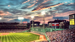 Baseball stadium crowd sunset clouds 3 - lot of people watching free wallpaper