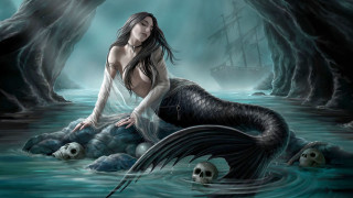 Woman rock water mermaid tail - dark fantasy art free wallpaper