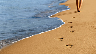 Beach footprints person walking water - footprint free wallpaper
