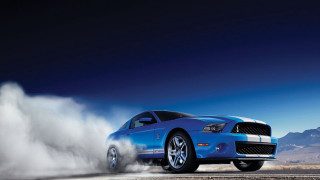 Blue mustang driving road smoke 3 - a blue mustang mustang free wallpaper
