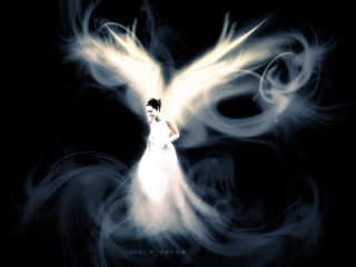 Angelic woman white dress wings - a white swirl free wallpaper