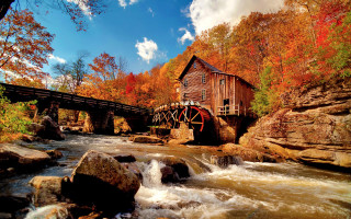 Wooden mill river bridge structure - a wooden structure free wallpaper