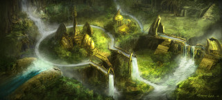 Fantasy landscape waterfall castle magic - clint cearley free wallpaper