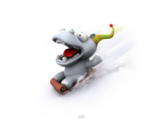 Cartoon hippo snowboard green hat - extreme illustration free wallpaper