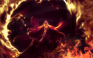 Woman red cape fire black - area free wallpaper