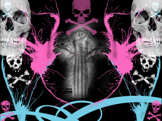 Skull crossbone blackwhite pinkblue gothic - biopunk free wallpaper