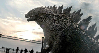 Godzilla statue bridge people walking - weta digital free wallpaper