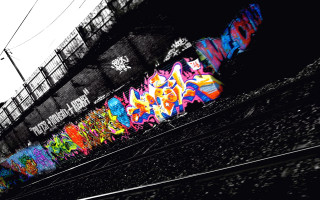 Train graffiti bridge powerlines track - power free wallpaper