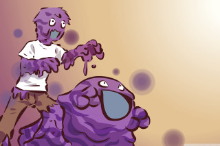 Cartoon man riding purple monster - look free wallpaper