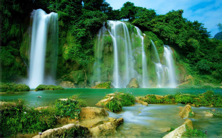 Waterfall lush forest nature mountain - cao buxing free wallpaper for desktop