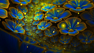 Flowers blue background yellow highlights - image of a bunch free wallpaper