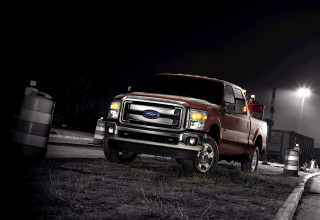 Red truck night road lights - a red truck free wallpaper