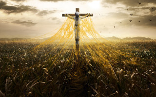 Cross field birds flying clouds - a sunbeam free wallpaper