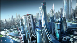 Futuristic cityscape neo tokyo architecture - traffic free wallpaper
