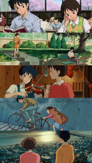 Cartoon man violin woman background - ghibli free wallpaper for mobile