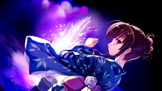 Woman kimono dancing fireworks purple - a purple light free wallpaper