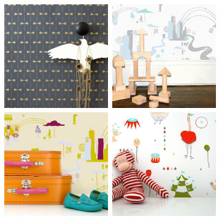Toy suitcase bird airplane collage - bold shape free wallpaper for tablet