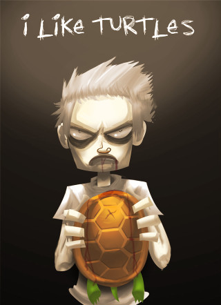 Cartoon character holding turtle caption - game art free wallpaper for mobile