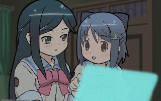 Anime girls holding paper picture - a paper free wallpaper