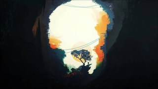 Tree cave sun silhouette painting - anton fadeev free wallpaper