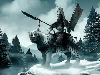 Man riding white tiger forest 2 - the back free wallpaper