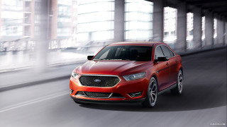 Red ford taurus city street - column free wallpaper