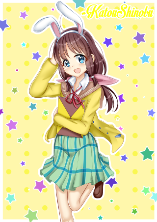 Girl yellow shirt skirt rabbit - a yellow background free wallpaper for mobile