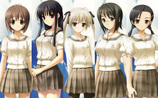 Anime girls school uniforms clouds - school uniform free wallpaper for desktop
