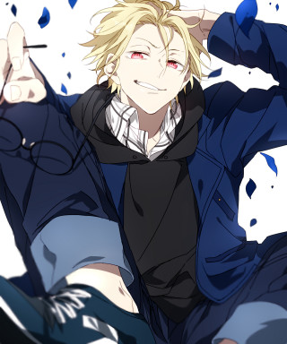 Blonde man sitting flowers smile - fullbody free wallpaper