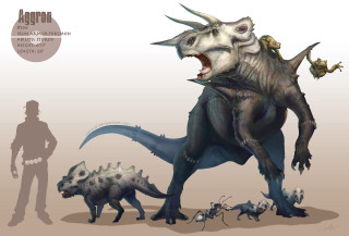 Man dinosaur group animals shadow - fantasy concept art free wallpaper